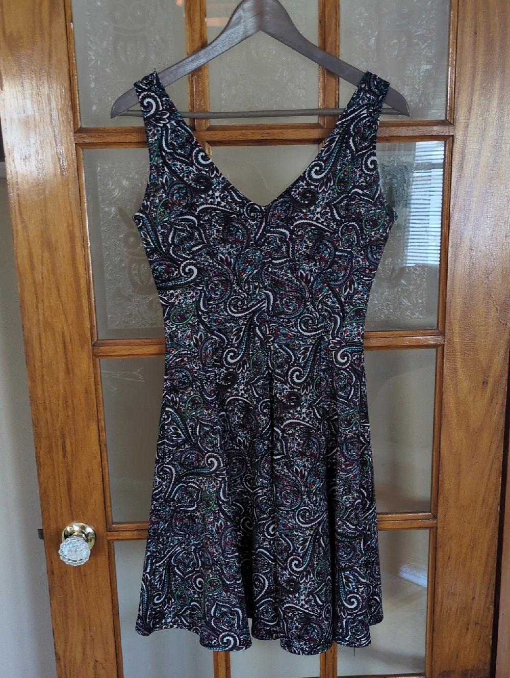 Rebel Sugar Black Paisley V-Neck Fit & Flare Mini Dress